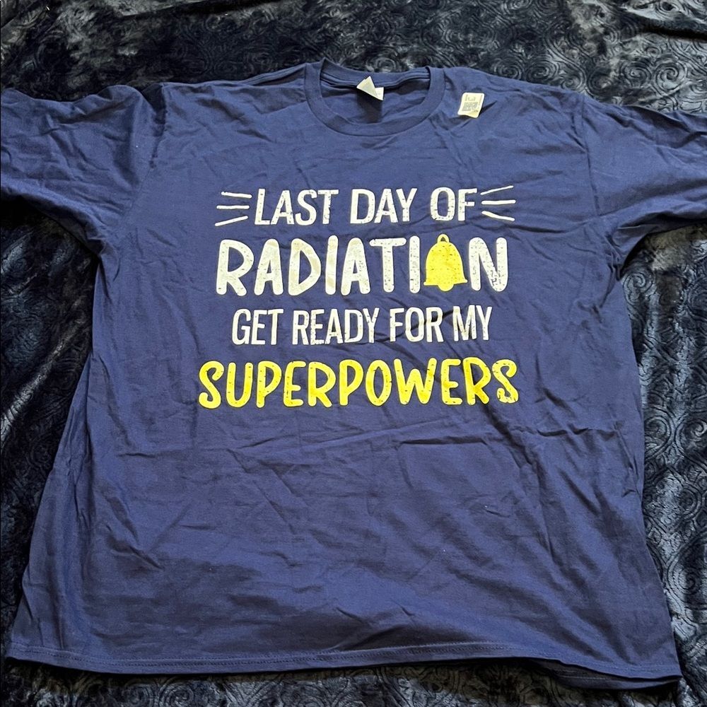 Cancer Last Day of Radiation Navy Graphic Tshirt (Men’s XL)
